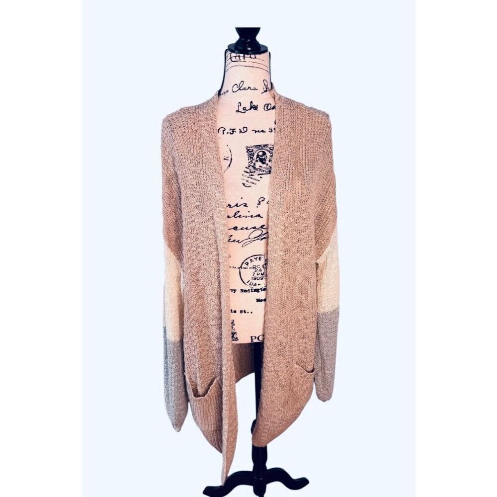 Easel Women' Size Medium Acrylic Pink Open Weave Cardigan Sweater Duster